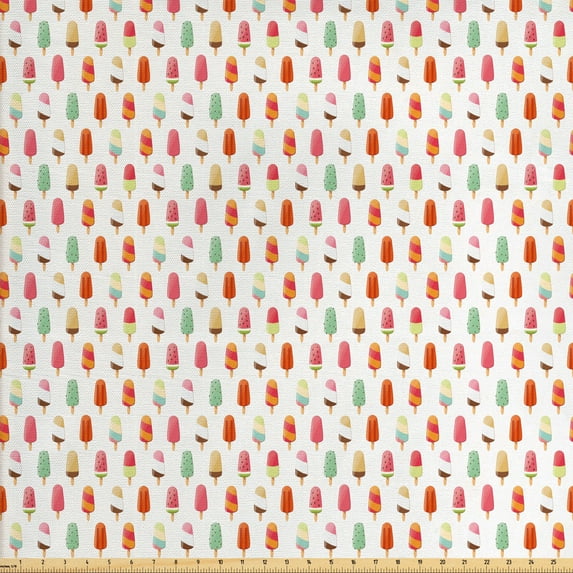 Ambesonne Ice Cream Fabric by the Yard Upholstery, Various Flavors, 3 Yards, Multicolor