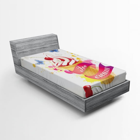 Ambesonne Ice Cream Fitted Sheet, Cherries Colors, Twin Size, Multicolor