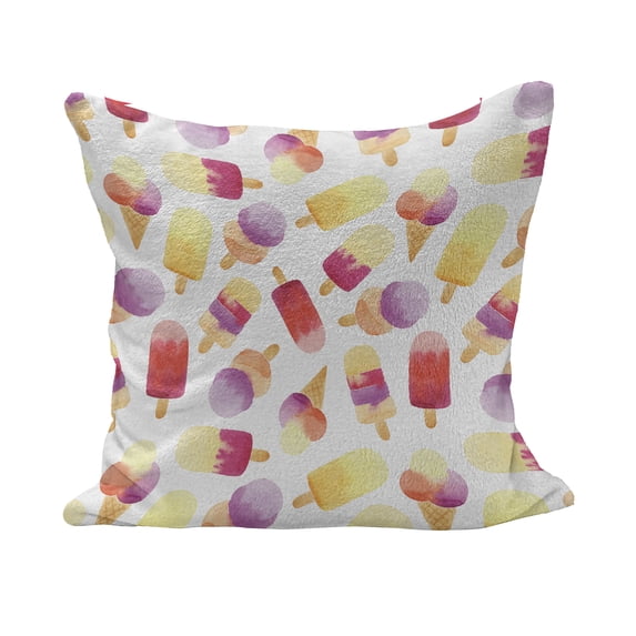 Ice Cream Fluffy Throw Pillow Cushion Cover, Watercolor Style Ice Cream with Cones in Pastel Toned Paintbrush Art, Decorative Square Accent Pillow Case, 16" x 16", Multicolor, by Ambesonne