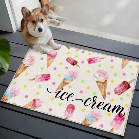 Ice Cream Front Door Rugs 2x3 ft Summer Desert Watercolor Popsicle Colorful Polka Dot Small Rug for Entryway Non Slip Washable Bathroom Door Mat Absorbent Floor Mat for Indoor Entrance