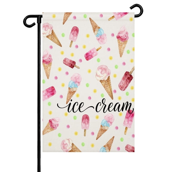 Ice Cream Garden Flag 12x18 Inch Summer Desert Watercolor Popsicle Colorful Polka Dot Double Sided Small Decorative Garden Flags for Outside, Outdoor Yard Porch Lawn Decoration