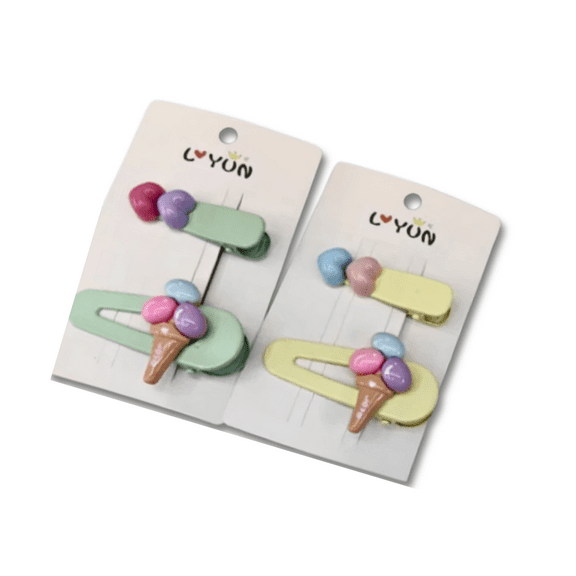Ice Cream Hair Clips for Girls 2-Piece Pastel Snap Clip Set with Cute Dessert Design