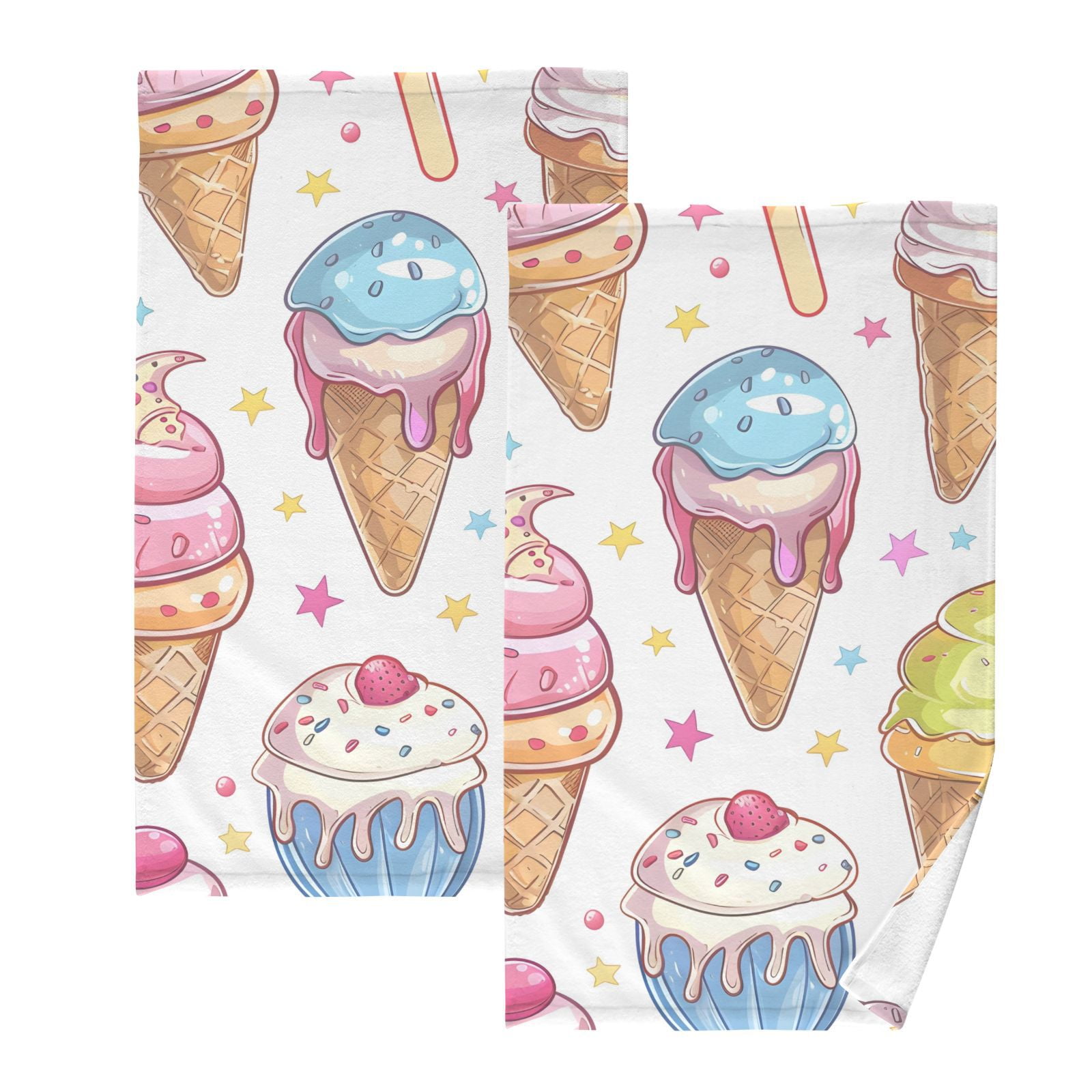 Ice Cream Hand Towels Cotton Bath Towels Large Face Towels Absorbent for Bathroom 2 Packs