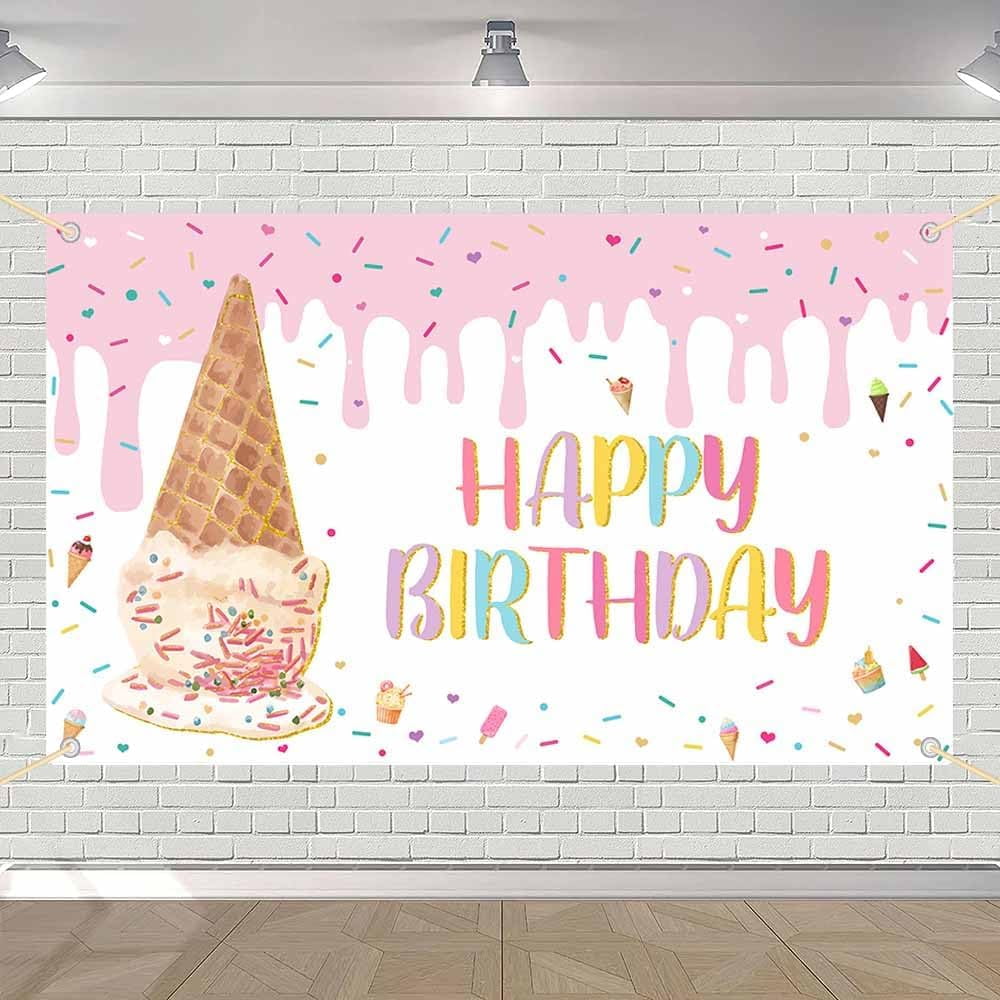 Summer Theme Sweet Ice Cream Purple Birthday Arch Backdrop Kit