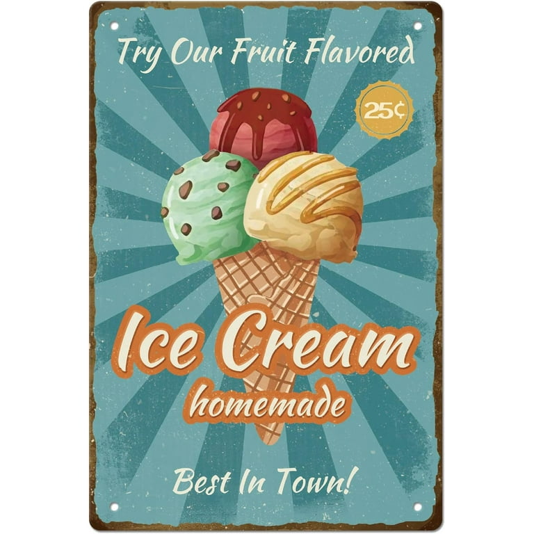 Insegna In Metallo Vintage Con Gelato - Rosefinch Stone - 30,5 X 20,3 Cm - Decorazione Da Parete Per Bar E Ristoranti - 5