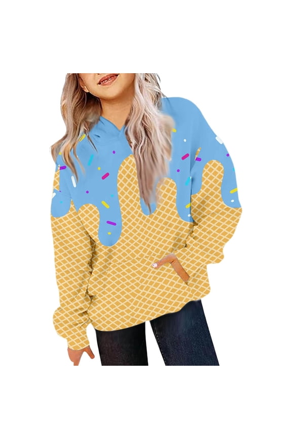 Ice Cream Hoodies Boys Cute Ice Cream Drip Baseball Sweatshirt Y2k Long Sleeve Pullover Tops Youth Streewear with Pockets