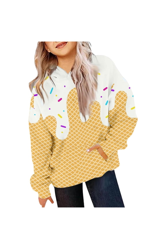 Ice Cream Hoodies Boys Cute Ice Cream Drip Baseball Sweatshirt Y2k Long Sleeve Pullover Tops Youth Streewear with Pockets