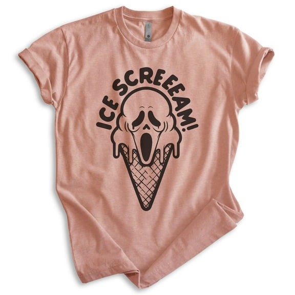 Ice Cream Horror T-shirt, Unisex Women's Men's Shirt, Halloween Spooky Season Novelty Gift, Heather Sunset, Medium