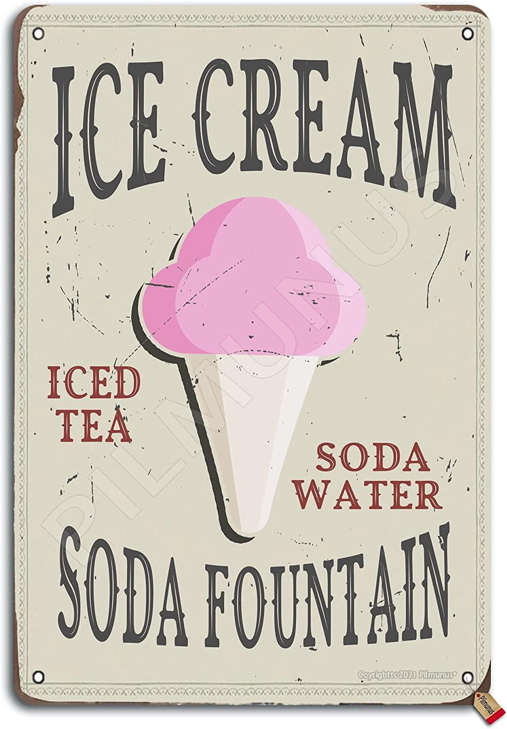 Ice Cream Iced Tea Soda Water Soda Fountain Vintage Poster Tin Sign