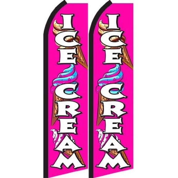 Ice Cream King Flags Pack of 2 | 3 ft x 11.5 ft Outdoor Advertising Flags | Weatherproof Polyester Ice Cream Banners for Business (Hardware Not Included)$$Other
