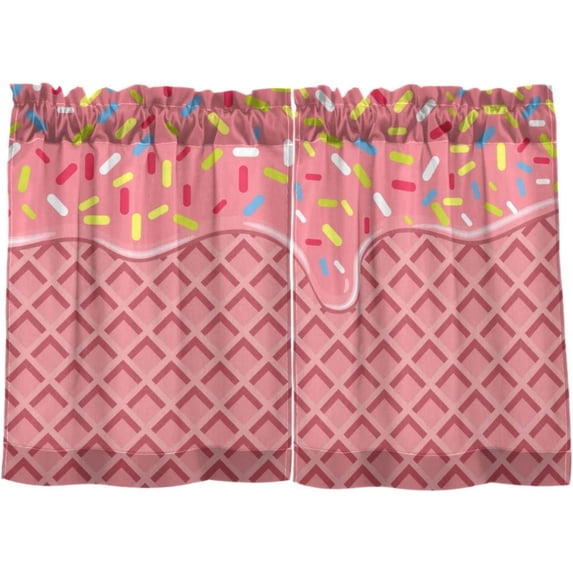 Ice Cream Kitchen Curtains 2 Panels UV Protected Tier Curtains, Half Window Curtains Kitchen Tiers for Guest Room Bathroom Sink Laundry Room Basement,24 x 27 Inch