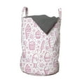 thumbnail image 1 of Ice Cream Laundry Bag, Girly Summer Desserts Pattern Popsicles Strawberry Flavour Yummy Glaze Cones, Basket with Handles Drawstring Closure for Laundromats, 13" x 19", Pink and White, by Ambesonne, 1 of 4