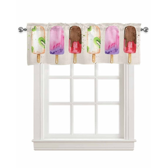 Ice Cream Linen Curtain Valance for Bedroom/Bathroom/Kitchen/Office/Living/Dining Room Window,Summer Ombre Fruits Farmhouse Country Rod Pocket Topper Decorative Cafe Drapes Panel 42"x12"