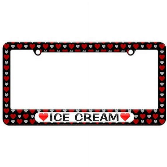 Ice Cream Love with Hearts License Plate Tag Frame, Multiple Colors