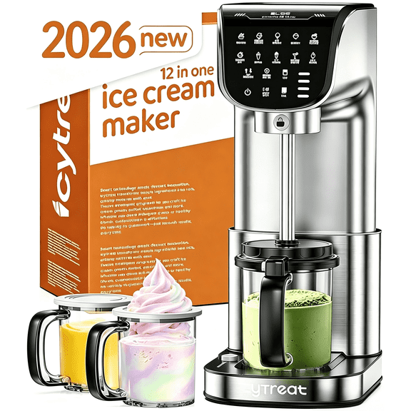 Ice Cream Maker 12-in-1 with 3 Family-Sized Tritan Tubs Full Automatic Stainless Steel Homemade Frozen Dessert Maker for Sorbet, Milkshake, Frozen Yogurt & More, Easy-Clean Design