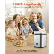 Ice Cream Maker,2.11 Qt. Large Capacity,Electric Automatic Ice-Cream Machine,with Easy Operation&Cleaning,Stainless Steel Shell,for Homemade Frozen Yogurt,Fruit Sorbet,Gelato,Silver