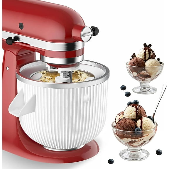 Ice Cream Maker Attachment for KitchenAid Mixers, Fits KitchenAid 4.5/5QT & 6QT Mixers, Frozen Ice Cream & Sorbet Gelato Maker for KitchenAid, 2 Quart, White(Machine/Mixer Not Included)