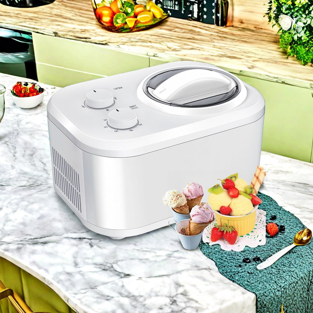 Ice Cream Maker Built in Compressor Automatic Simple Ice Cream Machine 2 Buttons Control No Pre Freezing Easy to Clean Makes Gelato Milkshakes
