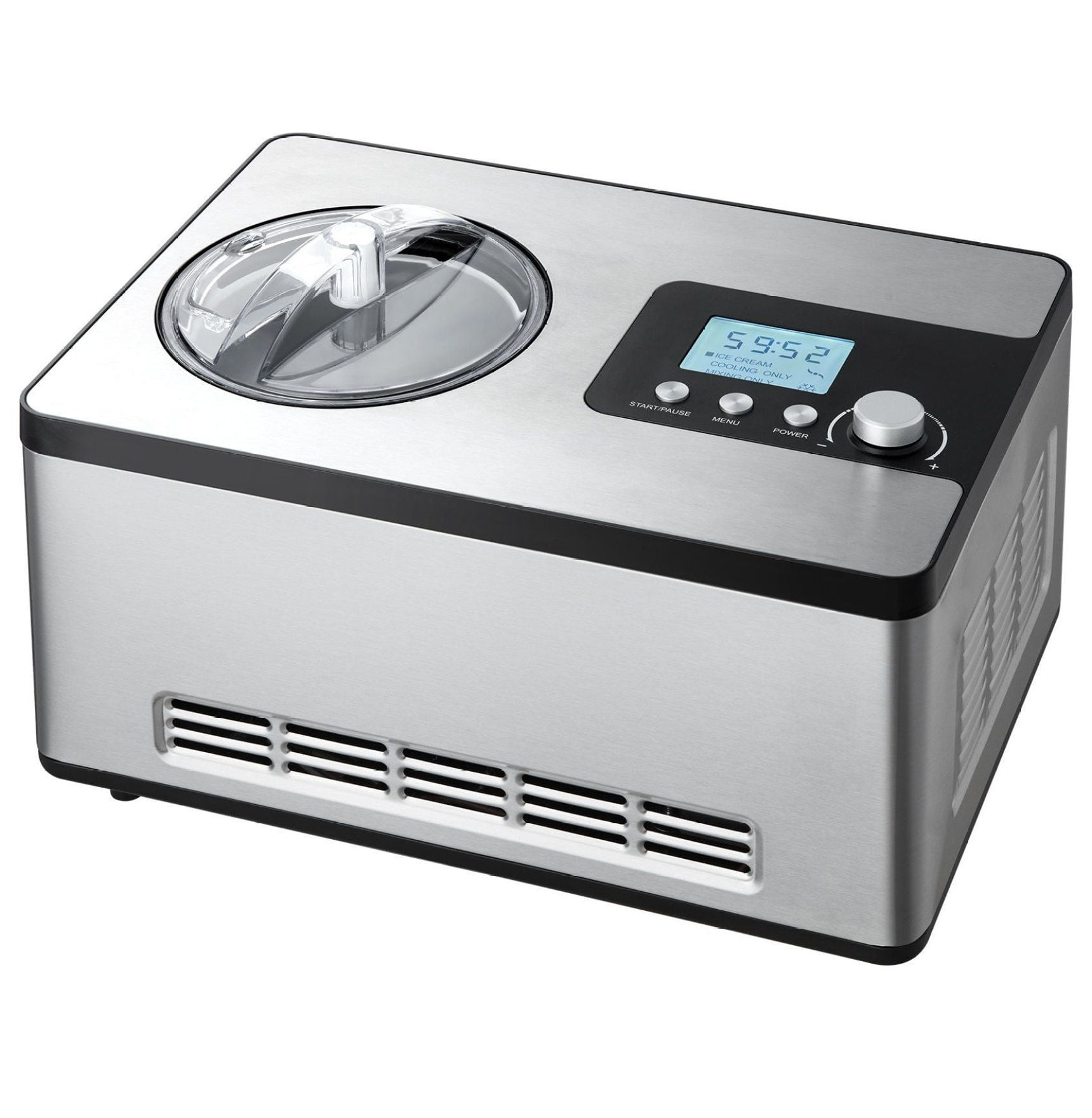 Ice Cream Maker with Compressor, 2 Quart No Pre-freeze, Fruit Yogurt Sorbet Maker, 3 Modes, LCD Display & Timer, Stainless Steel Gelato Machine, Silver