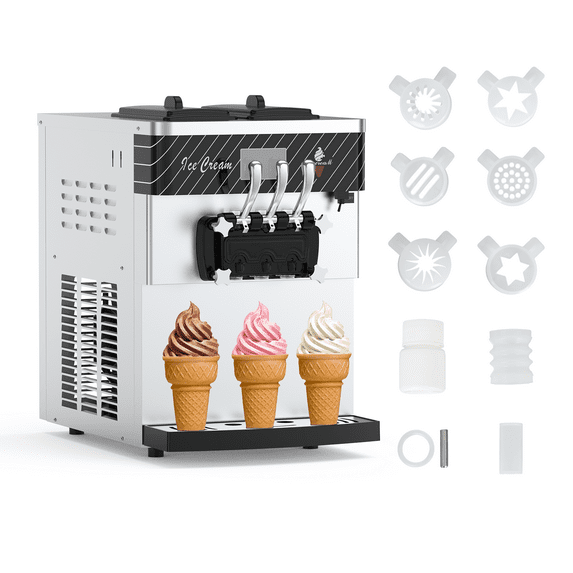 Ice Cream Maker Machine,2450W Commercial Ice Cream Machine for Home, 3 Flavors & 14L Hoppers Countertop Ice Cream Machine with One-click Cleaning for Restaurants, Dessert Shops, Snack Bar