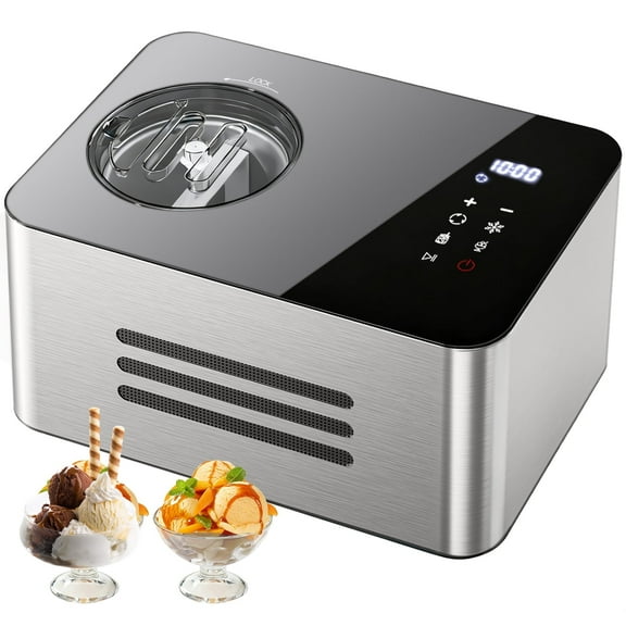 TINANA 2.1QT Ice Cream Maker with Built-In Compressor, No Pre-Freezing, Stainless Steel, LCD Display & Timer, Yogurt Sorbet Gelato Maker