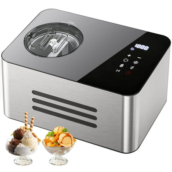 TINANA 2.1QT Ice Cream Maker with Built-In Compressor, No Pre-Freezing, Stainless Steel, LCD Display & Timer, Yogurt Sorbet Gelato Maker