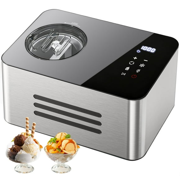 TINANA 2.1QT Ice Cream Maker with Built-In Compressor, No Pre-Freezing, Stainless Steel, LCD Display & Timer, Yogurt Sorbet Gelato Maker