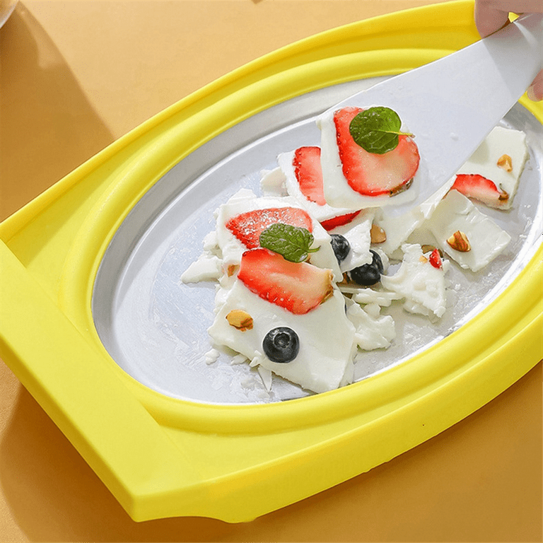 Ice Cream Maker Pan Multifunctional Cold Sweet Food Plate Rolled Ice Cream Maker Homemade Frozen Yogurt Gelato Yellow
