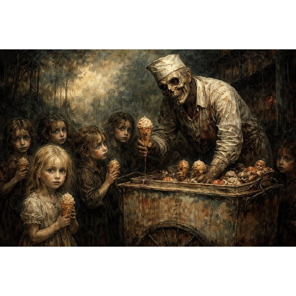 Ice Cream Man Zombie Horror Wall Art, Creepy Halloween Wall Art