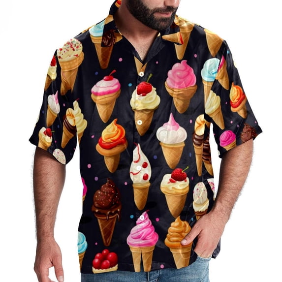 Ice Cream Men's Short Sleeve Printed Button Down Hawaiian Beach Shirts