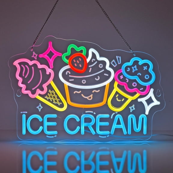 Ice Cream Neon Sign, LED Light Sign Wall Art Decoration for Ice Cream Shop Business Store Drink Bar Party Cafe Bakery Decor, USB Ultra Bright Dimmable,16.14x 11inches