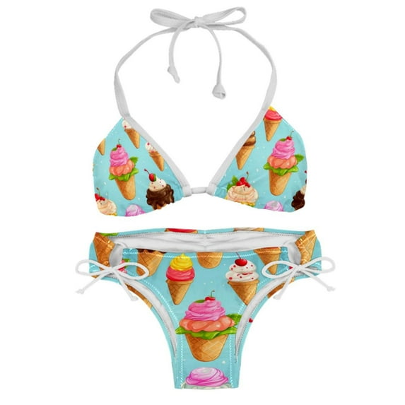 Ice Cream One-Piece Swimsuit Bikini Set, Detachable Sponge, Adjustable Strap, Two-Pack, Beach Vacation Wear