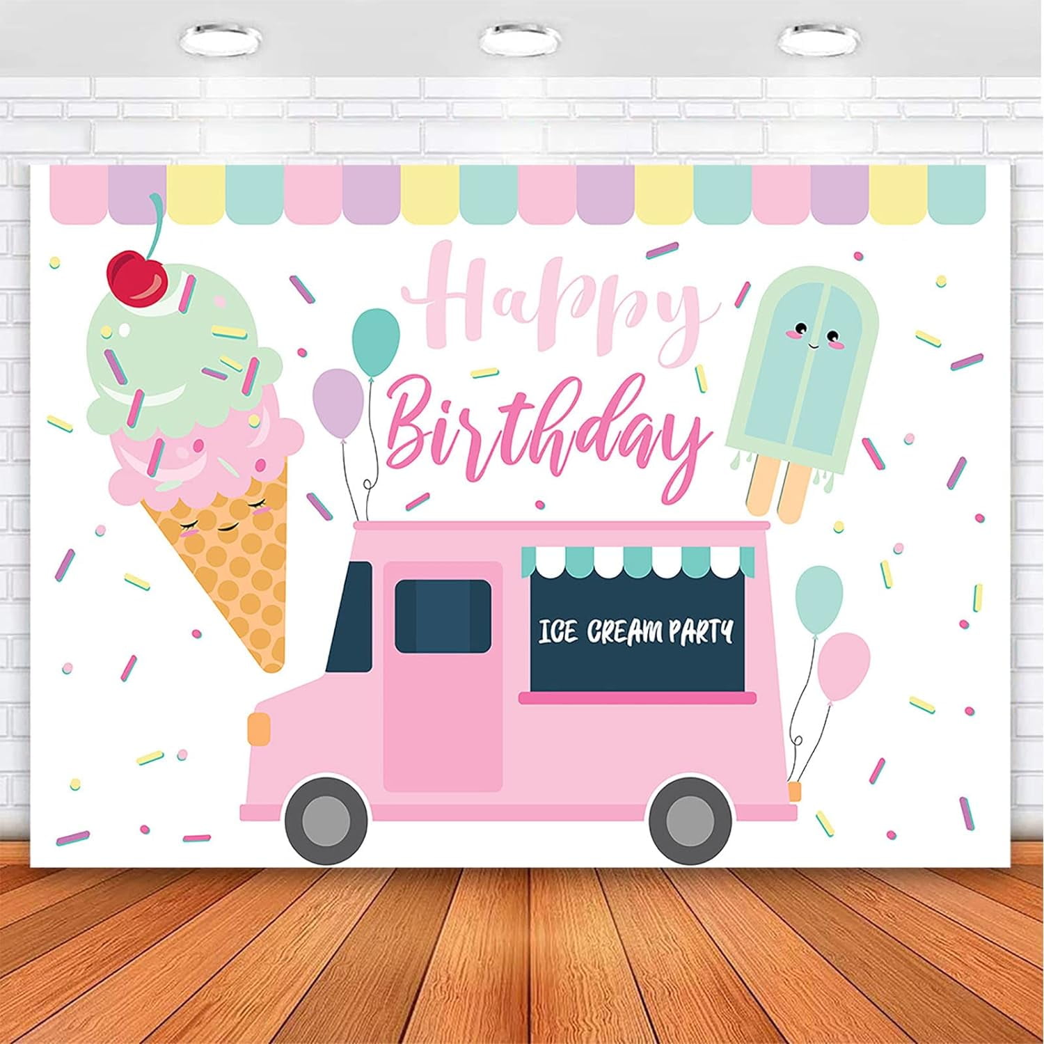 Ice Cream Party Backdrop Ice Cream Truck Birthday Party Bckground