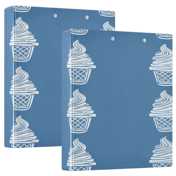 Ice Cream Pattern 12.4x10.6in PVC Round Ring Binder, D-Ring 3-Hole, Metal Clip, 200 Sheets