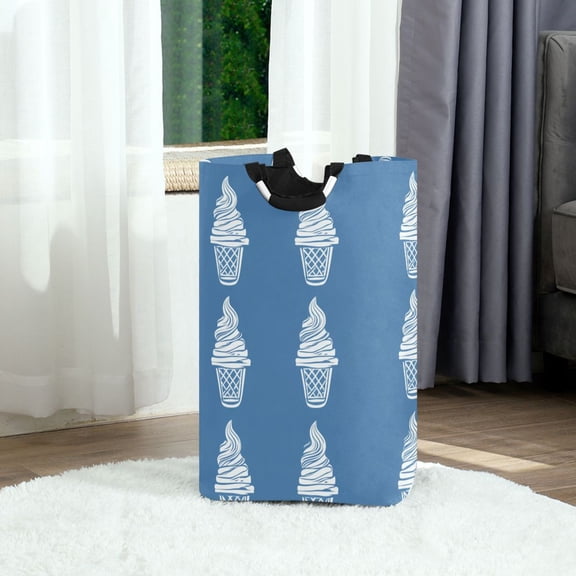 Ice Cream Pattern Foldable Laundry Hamper 12.6x11x22.7in with Handles for Bathroom Bedroom Storage