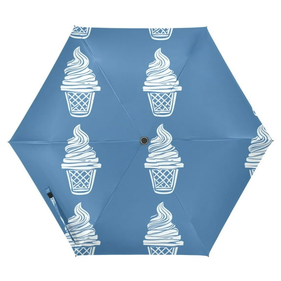 Ice Cream Pattern Folding Umbrella UV50+ Waterproof Sun Protection Auto Open Close Compact Fiberglass Frame