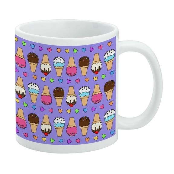 Ice Cream Pattern with Rainbow Hearts White Mug