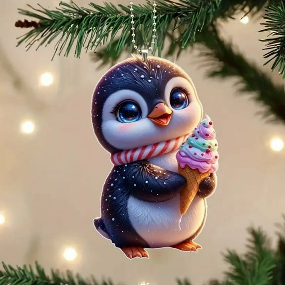 Ice Cream Penguin Christmas Tree Ornament For Car Or Home Decor Acrylic Material For Cuteness Easy To Hang With String