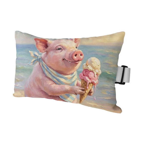 Ice Cream Pig Outdoor Pillows for Chaise Lounge Chair Waterproof Lumbar Pillows with Insert&Adjustable Elastic Strap Beach Headrest Pillow Summer Beach Abstract Oil Painting Pool Pillow 11"x16"