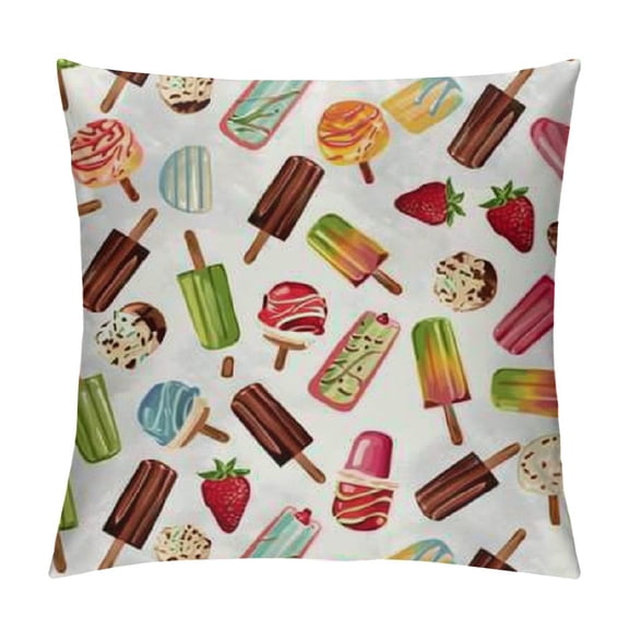 Ice Cream Pillow Sham, Frozen Desserts in Wafer Cone Glazed Eskimo with Whipped Cream Chocolate Sundae, Decorative Standard Queen Size Printed Pillowcase Multicolor
