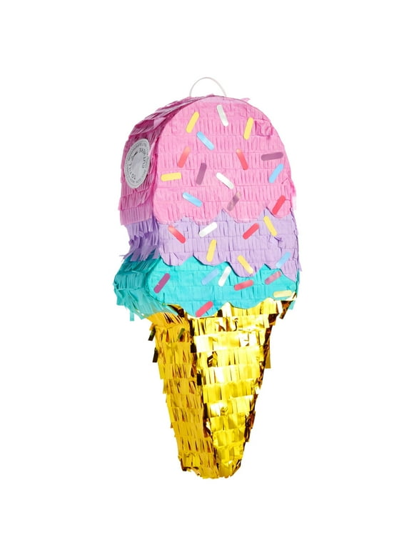 Ice Cream Pinata for Birthday Decorations, Summer Party Supplies (Small, 16.4 x 7.6 x 2.9 In)