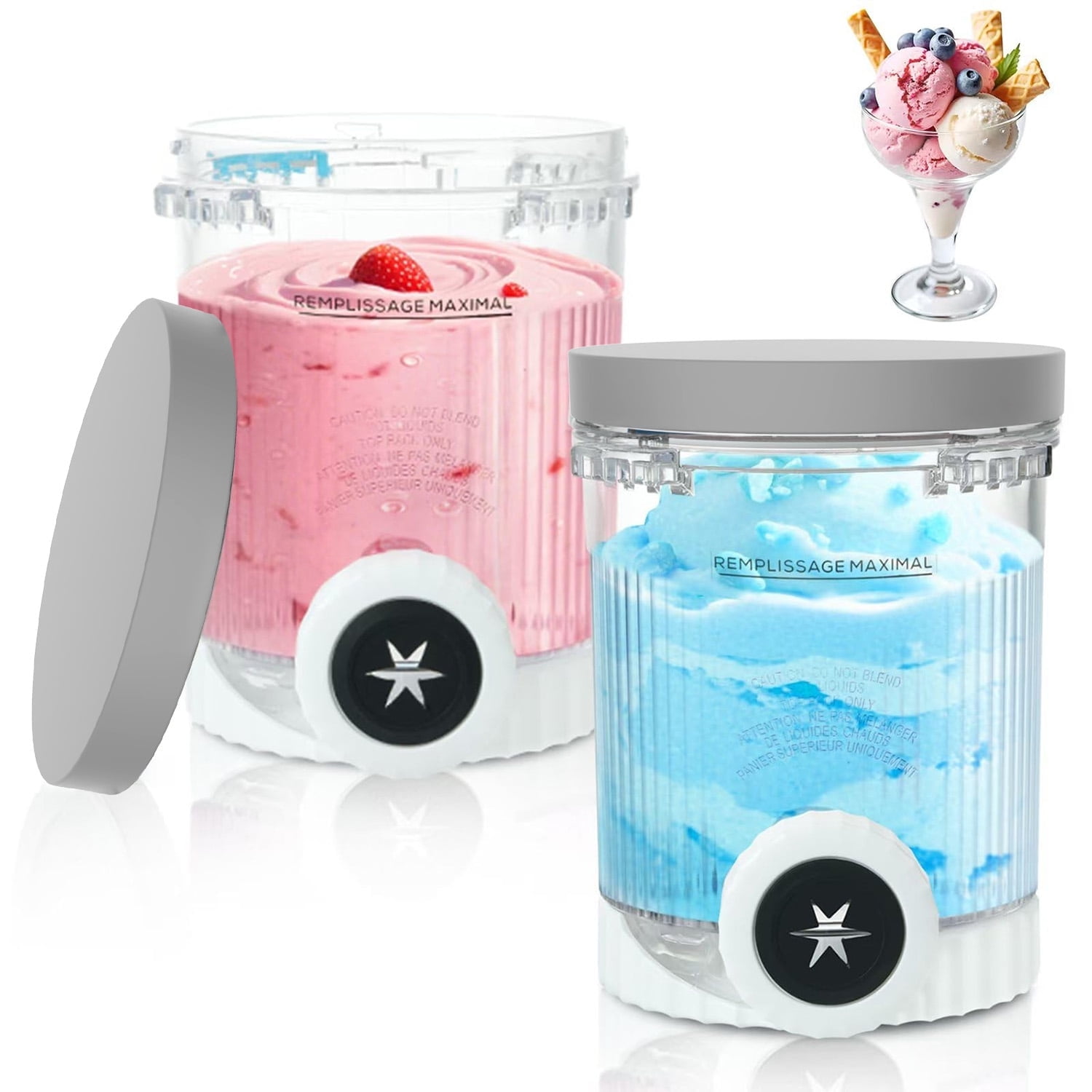 CREAMi Swirl Pints and Lids - 2 Pack, Compatible with NC700 Series Ninja Swirl Ice Cream & Soft Serve Makers, Dishwasher Safe with 2 Nozzles