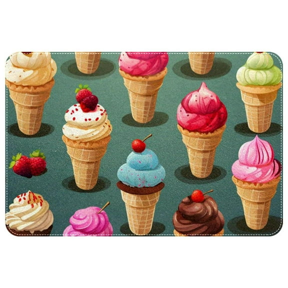 Ice Cream Polyester Non-Slip Machine Washable Floor Carpet Chair Mat Floor Rug