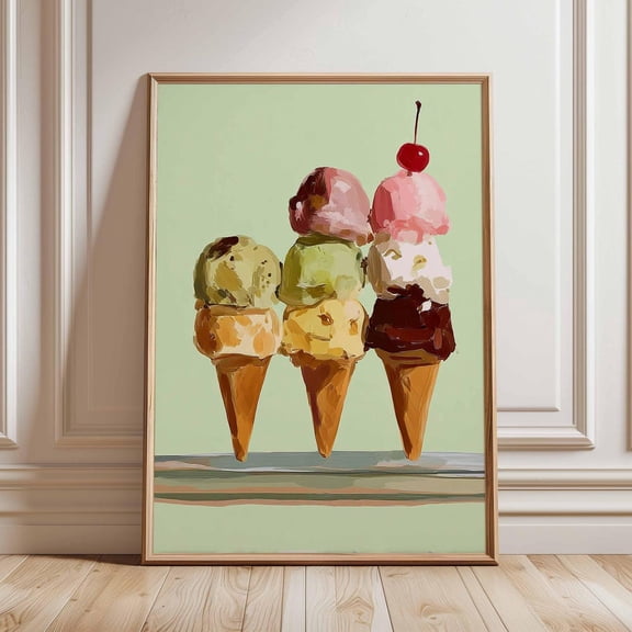 Ice Cream Pop Art Colorful Dessert Poster UNFRAMED PAPER POSTER, Home Decor