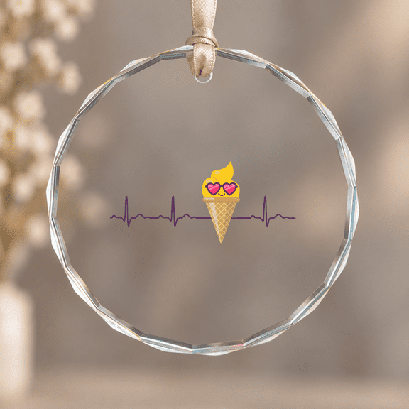 Ice Cream Popsicle Heartbeat Ice Lolly Hello Summer Vacation Christmas Ornament, Seasonal Decor Gift, Circle Glass Ornament