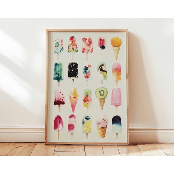 Ice Cream Popsicle Mid Century Modern Food Colorful Summer Wall Art Print, Unframed Paper Poster 8x10in