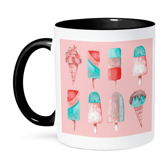 Ice Cream Popsicle Pattern In Retro Pastel Colors, 15oz Two-Tone Black Mug