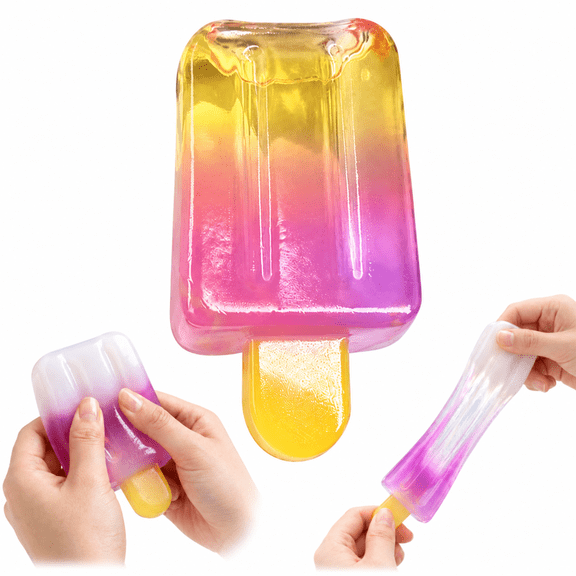 Ice Cream Popsicle Squishy, Translucent Glitter Jelly Popsicle Squeeze Toy for Anxiety Relief, Portable Novelty Desk Fidget Toy for Kids Adults