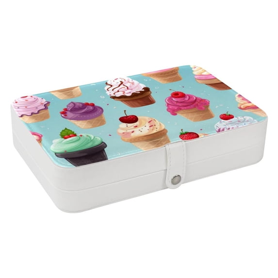 Ice Cream Portable PU Leather Jewelry Organizer Box with Removable Compartment
