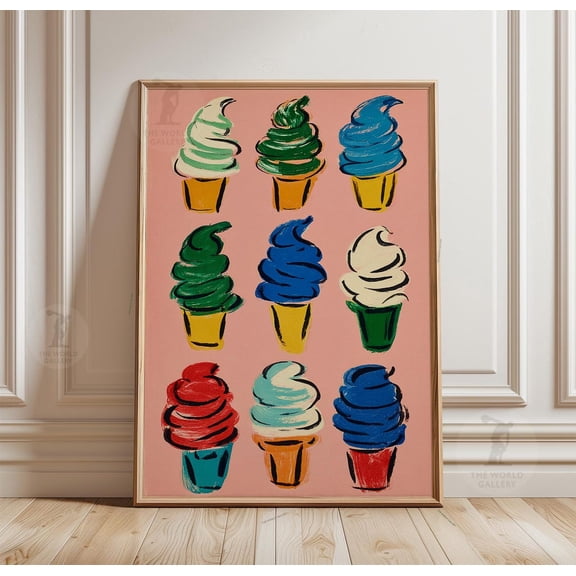 Ice Cream Poster Colourful Kitchen Wall Art Retro Dessert Decor Art, Unframed Poster